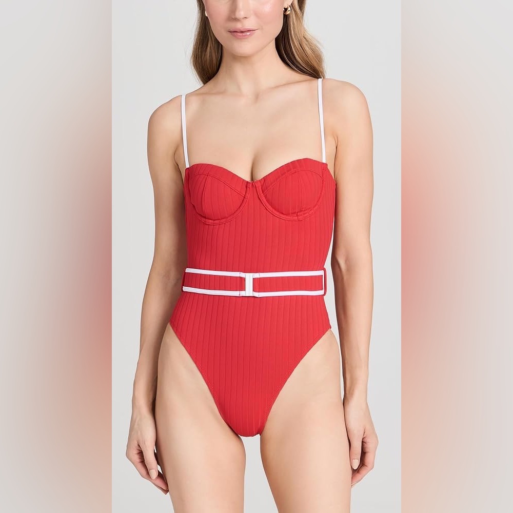 NWT Solid & Striped Spencer Ribbed One Piece Lipstick Red Sz M